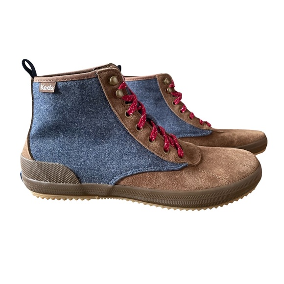 Keds Shoes - Keds Scout Brown Suede and Blue Wool Lace Up Ankle Boots Hightop Sneakers Size 7
